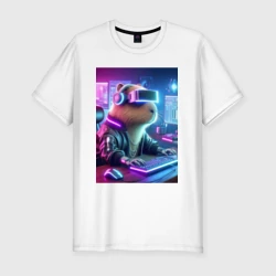 Мужская футболка хлопок Slim Капибара игроман - неоновое свечение