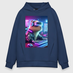 Мужское худи Oversize хлопок Капибара игроман - неоновое свечение