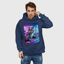 Мужское худи Oversize хлопок Капибара игроман - неоновое свечение - фото 2