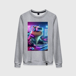 Женский свитшот хлопок Капибара игроман - неоновое свечение