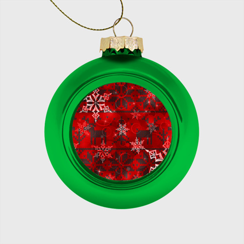 Стеклянный ёлочный шар Рождественские узоры снежинки , цвет зеленый