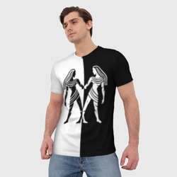 Мужская футболка 3D Близнецы чёрно-белое - фото 2
