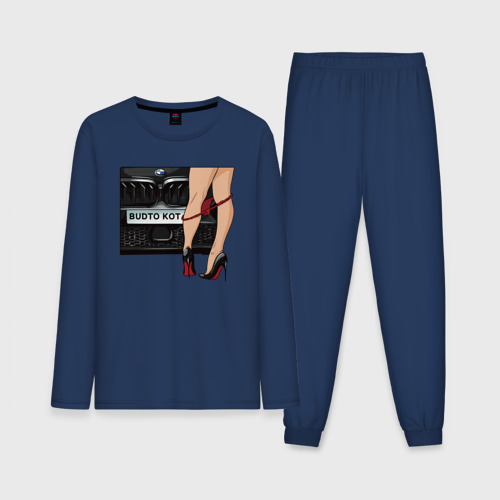 Мужская пижама с лонгсливом хлопок Budto Kot и ножки, цвет темно-синий