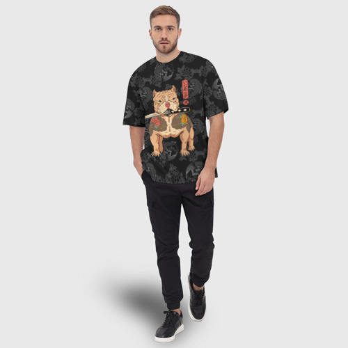 Мужская футболка oversize 3D Питбуль якудза, цвет 3D печать - фото 5