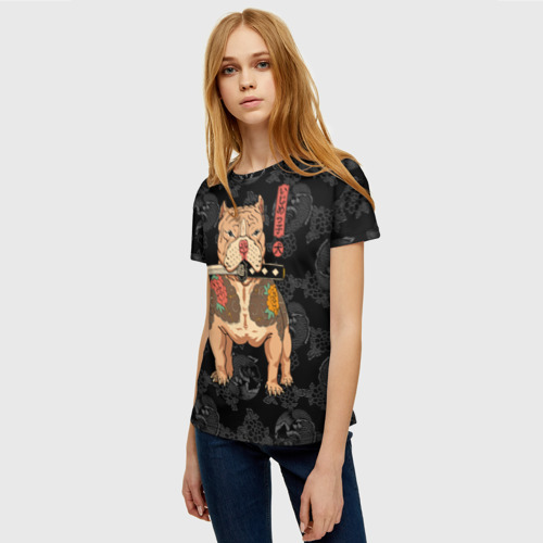 Женская футболка 3D Питбуль якудза, цвет 3D печать - фото 3