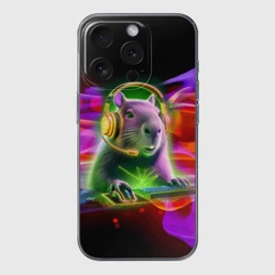 Чехол для iPhone 15 Pro Max силиконовый с защитой камеры Capybara is an avid gamer