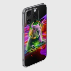 Чехол для iPhone 15 Pro Max силиконовый с защитой камеры Capybara is an avid gamer - фото 2