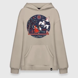 Худи SuperOversize хлопок Сказка Гуси - лебеди в стиле мезенской росписи