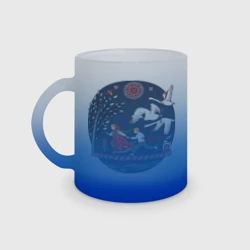 Кружка матовая стеклянная Сказка Гуси - лебеди в стиле мезенской росписи