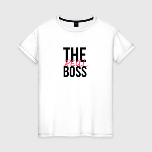 Женская футболка из хлопка с принтом The real boss, вид спереди №1