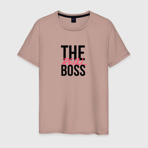 Мужская футболка хлопок с принтом The real boss, вид спереди #2