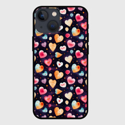 Чехол для iPhone 13 mini Паттерн с сердечками на Валентинов день