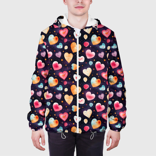 Мужская куртка 3D Паттерн с сердечками на Валентинов день, цвет 3D печать - фото 4