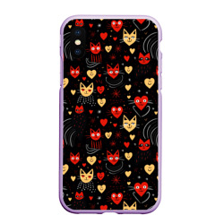 Чехол для iPhone XS Max матовый Паттерн с сердечками и котами валентинка