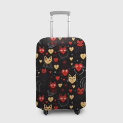 Чехол для чемодана 3D Паттерн с сердечками и котами валентинка