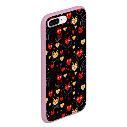 Чехол для iPhone 7Plus/8 Plus матовый Паттерн с сердечками и котами валентинка - фото 2
