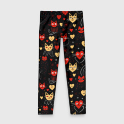 Детские леггинсы 3D Паттерн с сердечками и котами валентинка