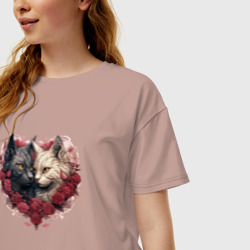 Женская футболка хлопок Oversize Пара котов - День Валентина - фото 2