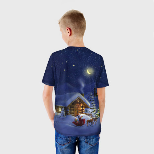 Детская футболка 3D с принтом Изба деда мороза, вид сзади #2