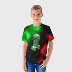 Детская футболка 3D Крипер на неоновом фоне абстракция - фото 2
