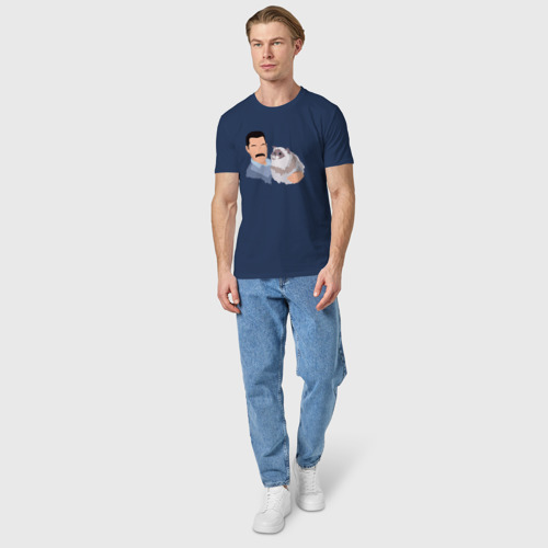 Мужская футболка хлопок Фредди с котиком, цвет темно-синий - фото 5
