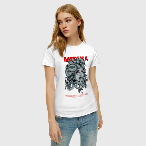 Женская футболка хлопок Горгона Медуза змеи, цвет белый - фото 3