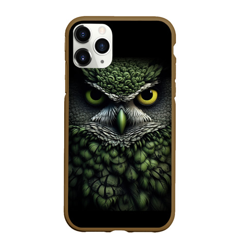 Чехол для iPhone 11 Pro Max матовый Зелено  черная  сова, цвет коричневый