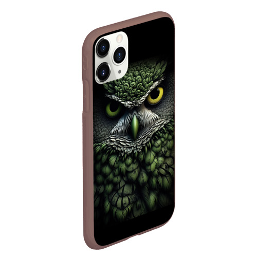 Чехол для iPhone 11 Pro Max матовый Зелено  черная  сова, цвет коричневый - фото 3