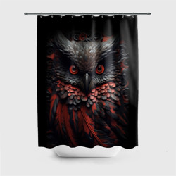 Штора 3D для ванной Черная сова с красными крыльями