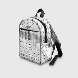 Рюкзак с принтом Домино, чёрные точки на белом - текстура для ребенка, вид на модели спереди №3. Цвет основы: белый