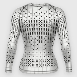 Рашгард с принтом Домино, чёрные точки на белом - текстура для женщины, вид сзади №1. Цвет основы: белый