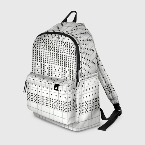 Рюкзак с принтом Домино, чёрные точки на белом - текстура, вид спереди №1