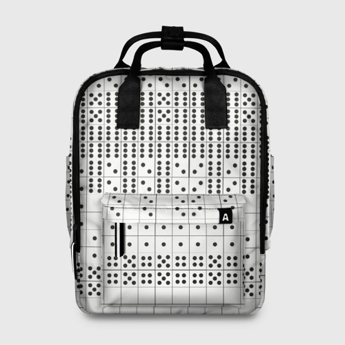 Женский рюкзак с принтом Домино, чёрные точки на белом - текстура, вид спереди №1