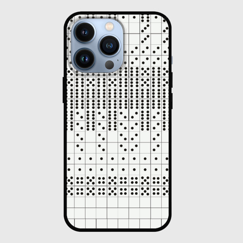 Чехол для iPhone 13 Pro с принтом Домино, чёрные точки на белом - текстура, вид спереди №1