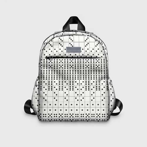 Детский рюкзак с принтом Домино, чёрные точки на белом - текстура, вид спереди №1