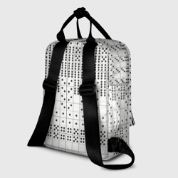 Рюкзак с принтом Домино, чёрные точки на белом - текстура для женщины, вид на модели сзади №1. Цвет основы: белый