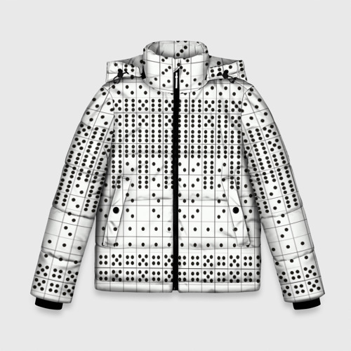 Зимняя куртка для мальчиков с принтом Домино, чёрные точки на белом - текстура, вид спереди №1