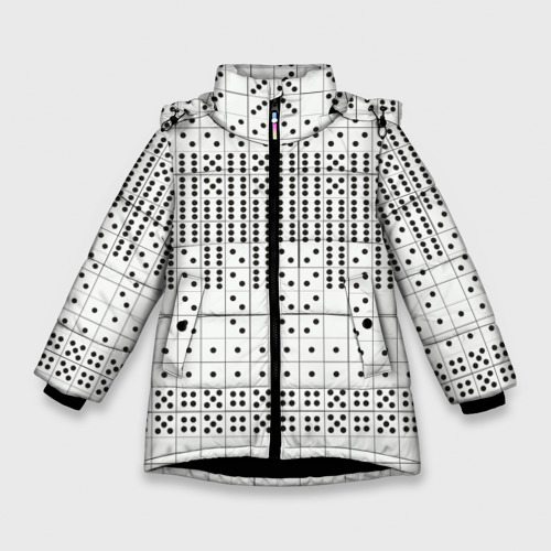 Зимняя куртка для девочек с принтом Домино, чёрные точки на белом - текстура, вид спереди №1