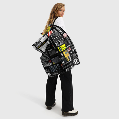 Женская зимняя куртка 3D с принтом Инженерные шильдики, вид сбоку #3
