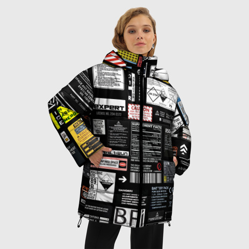 Женская зимняя куртка 3D с принтом Инженерные шильдики, фото на моделе #1