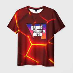 Мужская футболка 3D GTA 6 лого на фоне разлома красных плит