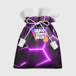 Подарочный 3D мешок GTA 6 лого на фоне разлома фиолетовых плит