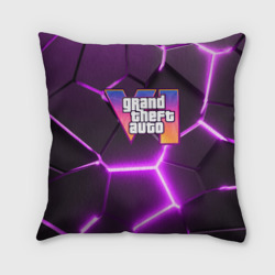 Подушка 3D GTA 6 лого на фоне разлома фиолетовых плит