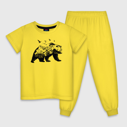 Детская пижама хлопок с принтом Силуэт тайги в медведе, вид спереди #2