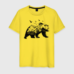 Мужская футболка хлопок Силуэт тайги в медведе