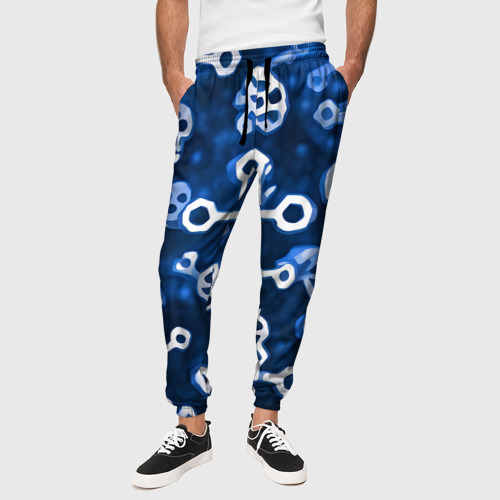 Мужские брюки 3D Белые черепки и кости на синем, цвет 3D печать - фото 4