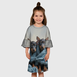 Детское платье 3D Щенки добермана под пледом - фото 2