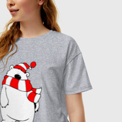 Женская футболка хлопок Oversize Белый медведь в полосатом колпаке - фото 2