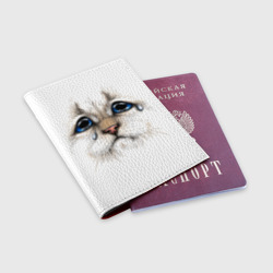 Обложка для паспорта матовая кожа Белый плачущий кот - фото 2
