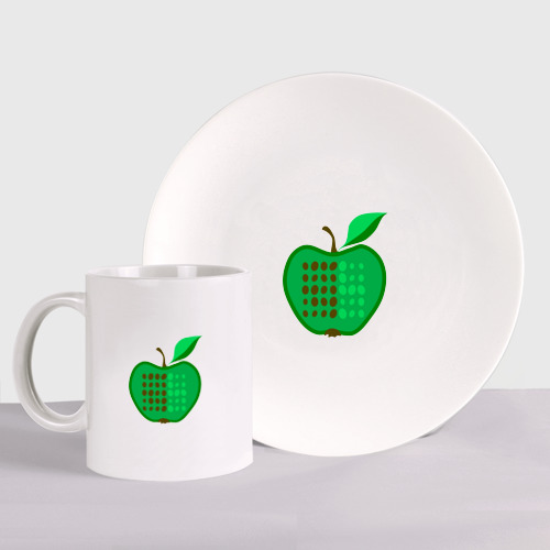 Набор: тарелка + кружка Зеленое яблоко